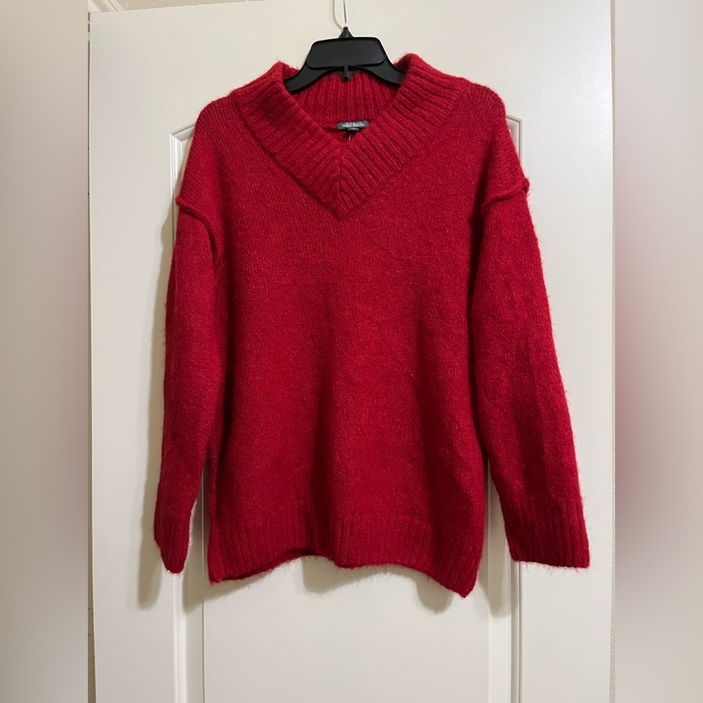 NWT Wild Fable Women's Red V-Neck Wool Blend Oversized Sweater XXS